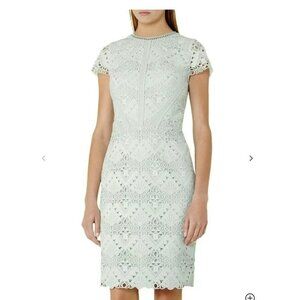 Reiss womens Liza mixed lace dress knee length formal light sage green size 8